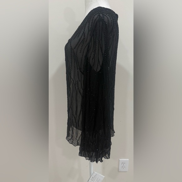 NWT Laurence Kazar Women’s Black 100% Silk Beaded Open Front Cardigan  Size 10 - Picture 2 of 7